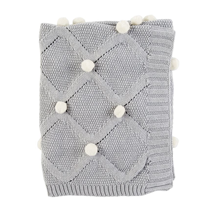 Gray Classic Pom Pom Blanket