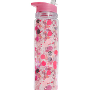 Pink Party Confetti Water Bottle With Straw