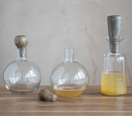 Glass Decanter with Wood Stopper
