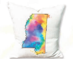 Watercolor MS State Outline Pillow