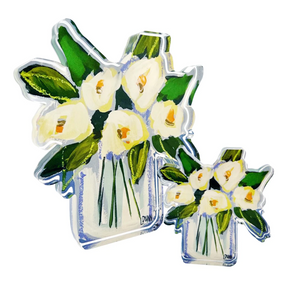 White Floral Bloom Acrylic Block