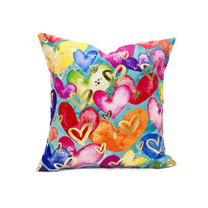 Colorful Bubble Hearts Pillow with Gold Foil