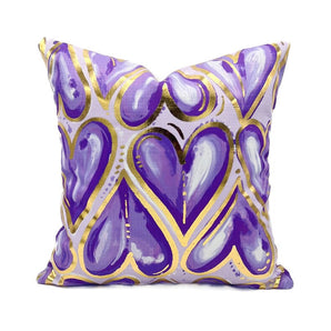 Purple Happy Hearts Pillow with Gold Foil