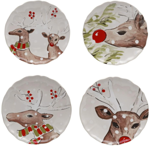 Casafina Set of 4 Deer Friends Dessert Plates