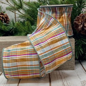 D Stevens 4" Magenta Plaid Brown Ribbon