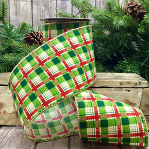 D Stevens 4" Linen Holiday Plaid Ribbon