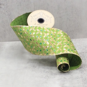 D Stevens 4" Green Floral Glitter Ribbon