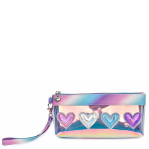 Hearts Icy Clear Glazed Slim Pencil Pouch Wristlet