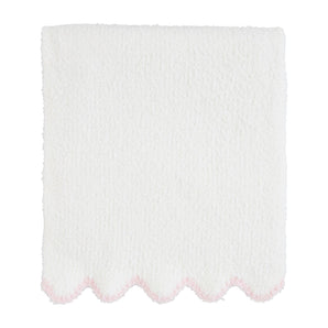 White with Pink Scallop Chenille Blanket