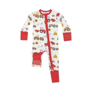 Angel Deer Happy Tractors Zipper Romper