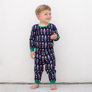 Kid's Navy Nutcracker Long Sleeve Pajamas