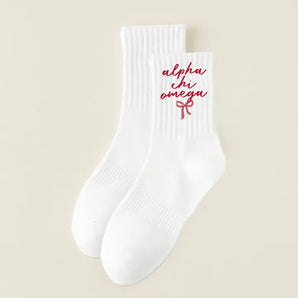 Greek Embroidered Crew Socks