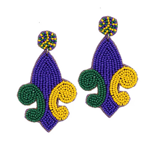 Mardi Gras Fleur De Lis Beaded Earrings