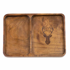 Natural Deer Etched Wood Valet Tray