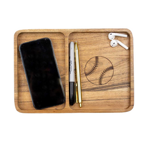 Natural Baseball Etched Wood Valet Tray