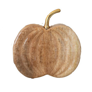 Wood Natural Pumpkin with Gold Stem
