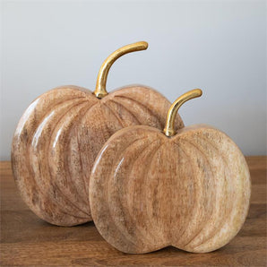 Wood Natural Pumpkin with Gold Stem