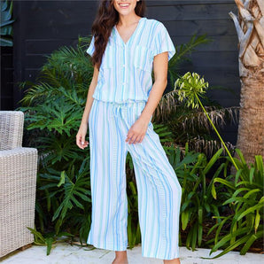 Serena Simply Striped Cropped Pant Set