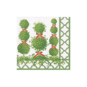 Topiaries Green Border Cocktail Napkin