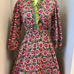 Mix Floral Ruffle Midi Dress