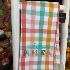 Hello Pumpkin Fall Plaid Towel