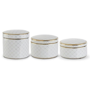 White and Gold Round Ceramic Lidded Container