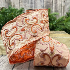 D Stevens 4" Salmon Fleur De Lis Ribbon