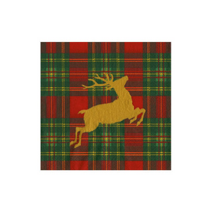 Reindeer Tartan Red Cocktail Napkin