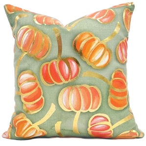 Golden Orange Falling Pumpkins Pillow