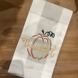 Thankful Pumpkin Embroidered Towel