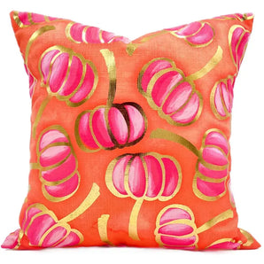 Golden Pink Falling Pumpkins Pillow
