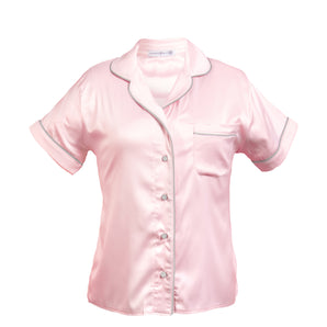 Pink/Grey Satin Notch Collar Top