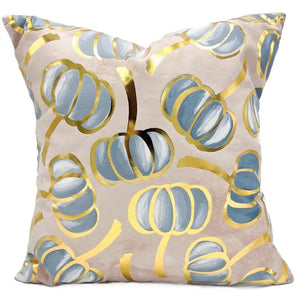 Golden Blue Falling Pumpkins Pillow