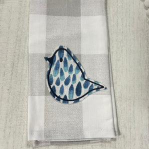 Blue Bird on Grey Plaid Towel