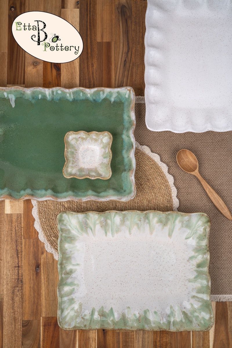 Etta B Fluttered Rectangle Tray - Magnolia or Matcha Latte