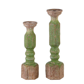 Green Wood Embossed Candle Holder