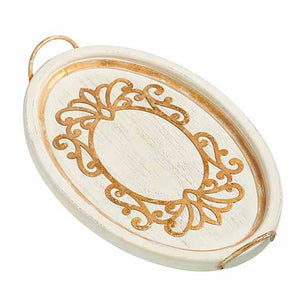 23" Distressed White Scroll Tray