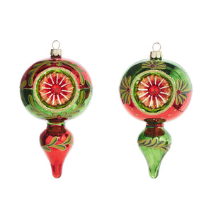 Green and Red Finial Reflector Ornament