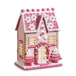 17" Lighted Pink Gingerbread House