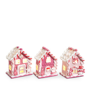 4" Lighted Pink Gingerbread House