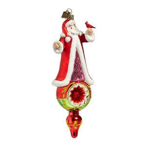 Santa On Ornament with Cardinal