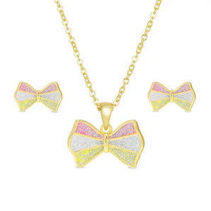 Glitter Bow Necklace and Earring Set