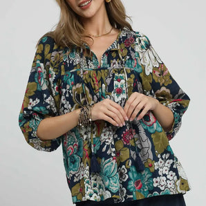 Floral Print Smocked Top
