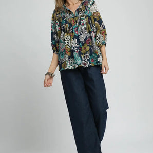 Floral Print Smocked Top