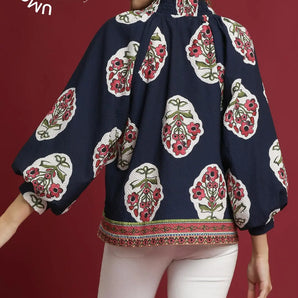 Boho Floral Print Tunic Top