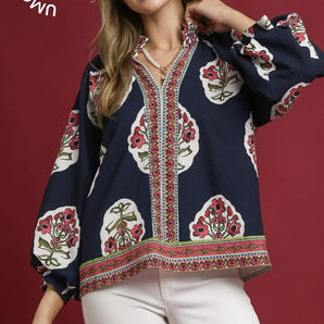 Boho Floral Print Tunic Top