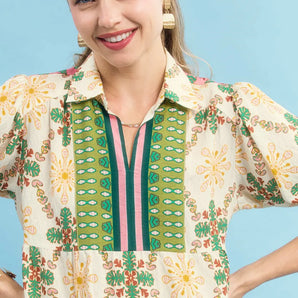 Green Mix Printed Babydoll Top