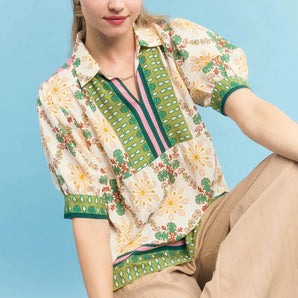 Green Mix Printed Babydoll Top