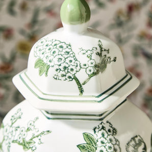 Hexagonal Green and White Temple Jar
