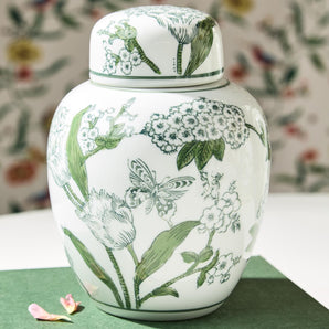 Green and White Ginger Jar